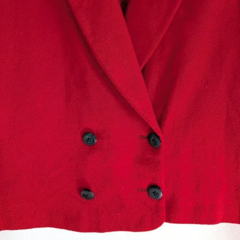 Vintage Red Wool and Velvet Cropped Double Breasted Jacket Red Coat